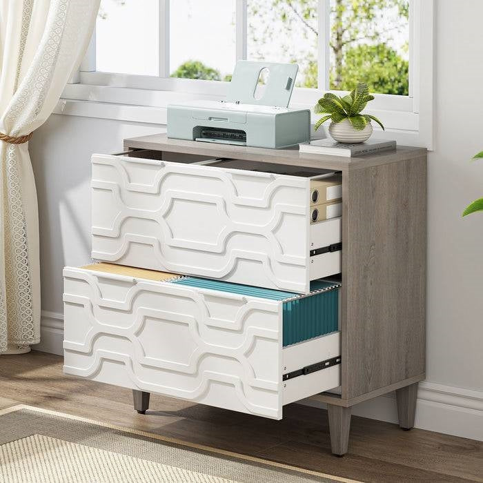 Modern Grey/White Wood 2 Drawer Filing Cabinet Printer Stand-3
