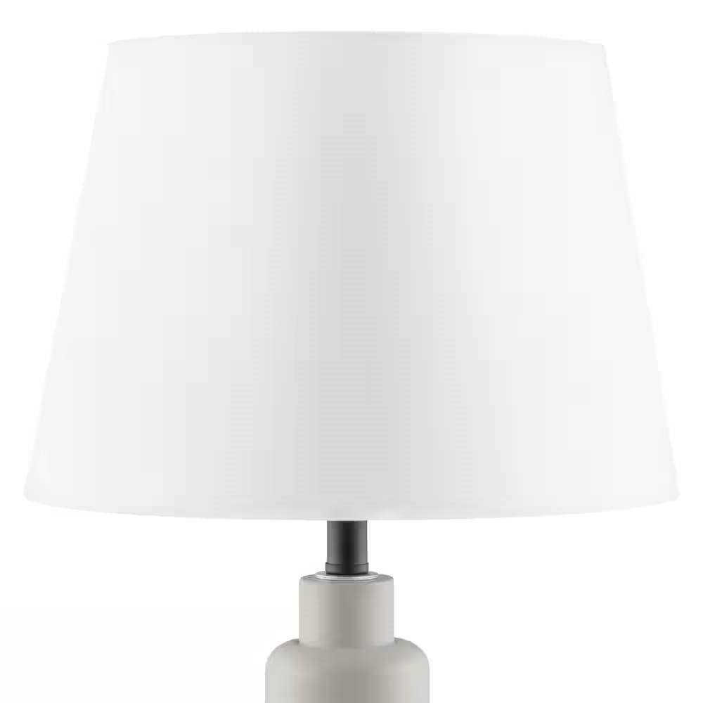 Small Grey Desk Light Table Lamp with White Fabric Shade for Bedside Nightstand-3