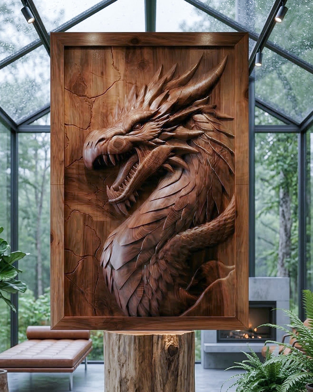 3D Dragon Wood Relief | Luxury Wall Art Decor
