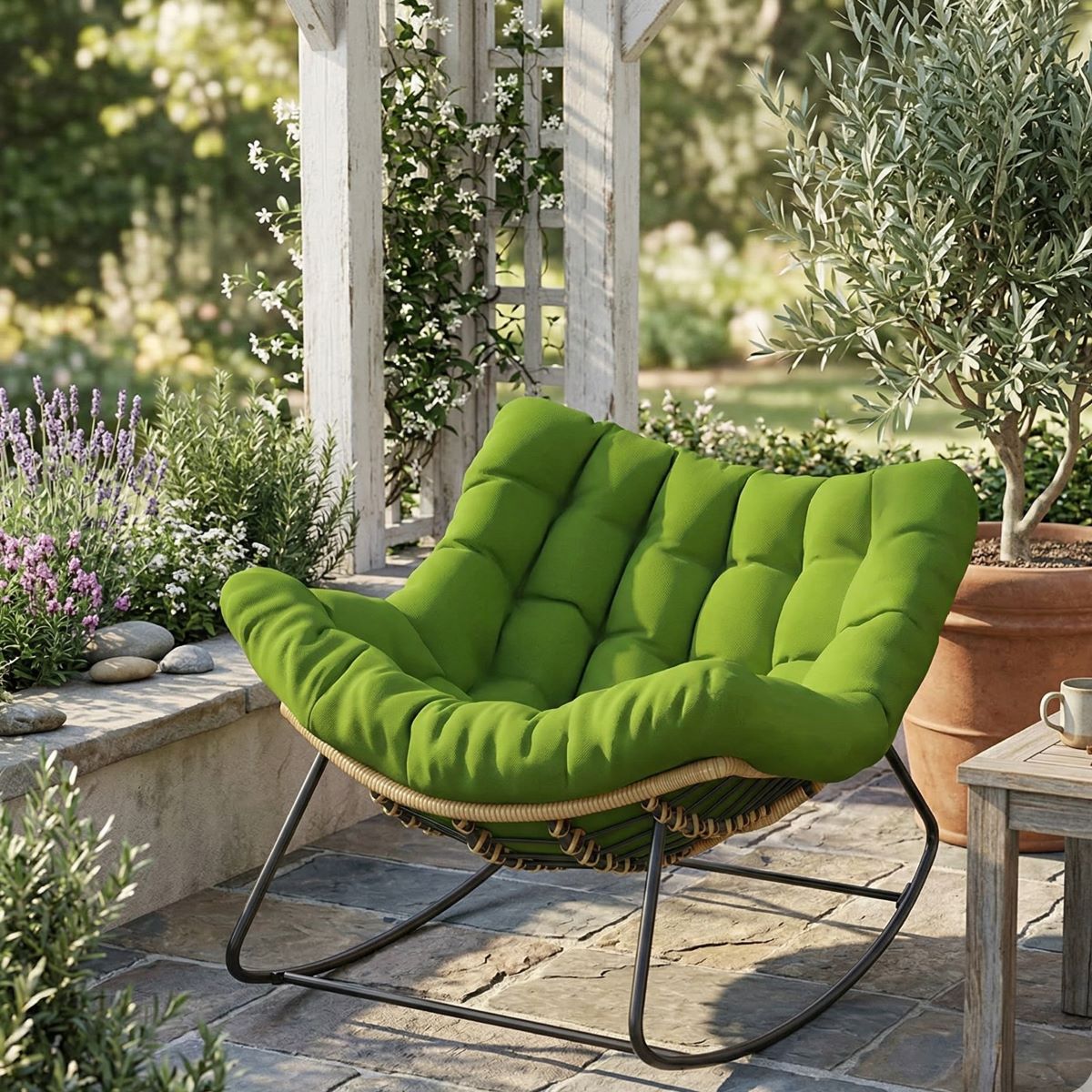 Outdoor Rocking Chair, Oversized Papasan Chair, Indoor Comfy Lounge Rocker