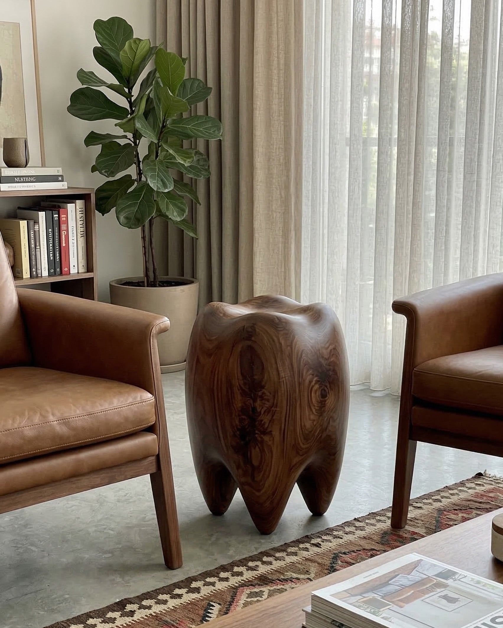 Walnut Tooth Sculptural Stool & End Table