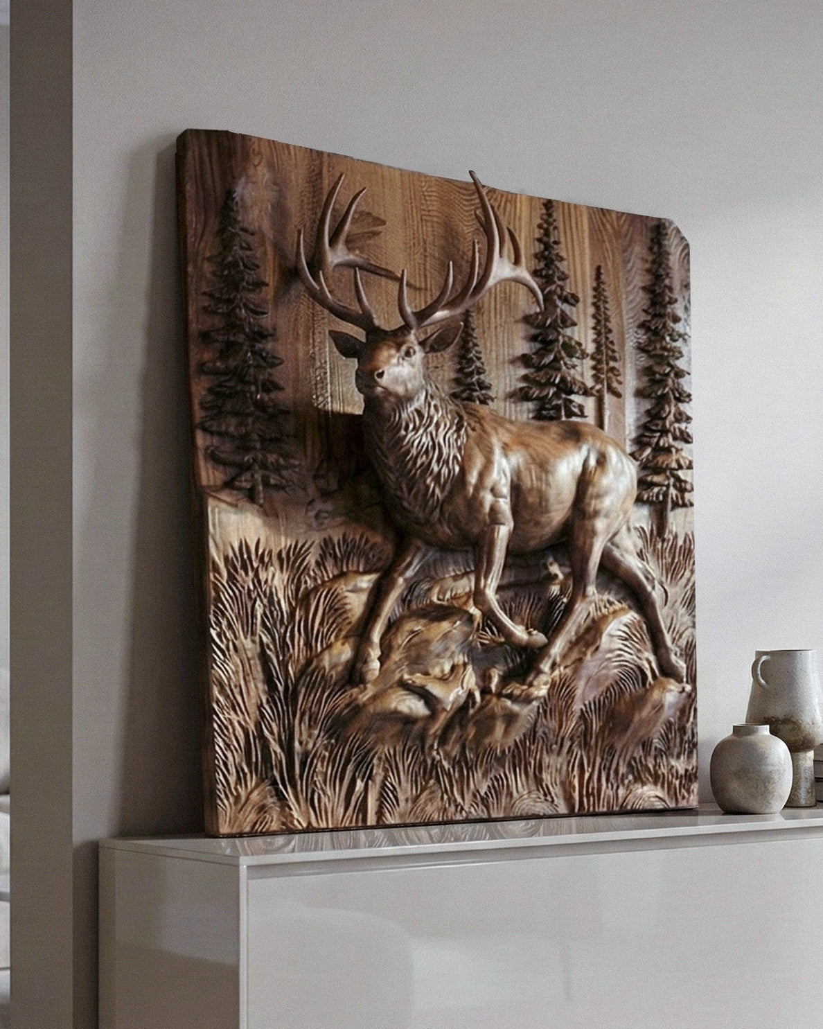 Wooden Deer - Elk 3D Wood Relief Wall Art