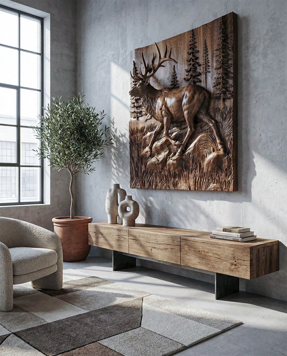 Wooden Deer - Elk 3D Wood Relief Wall Art