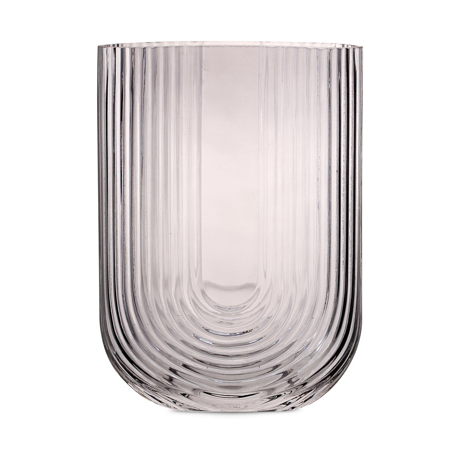 Ribbed U Shaped Glass Vase-Large-Grey-0