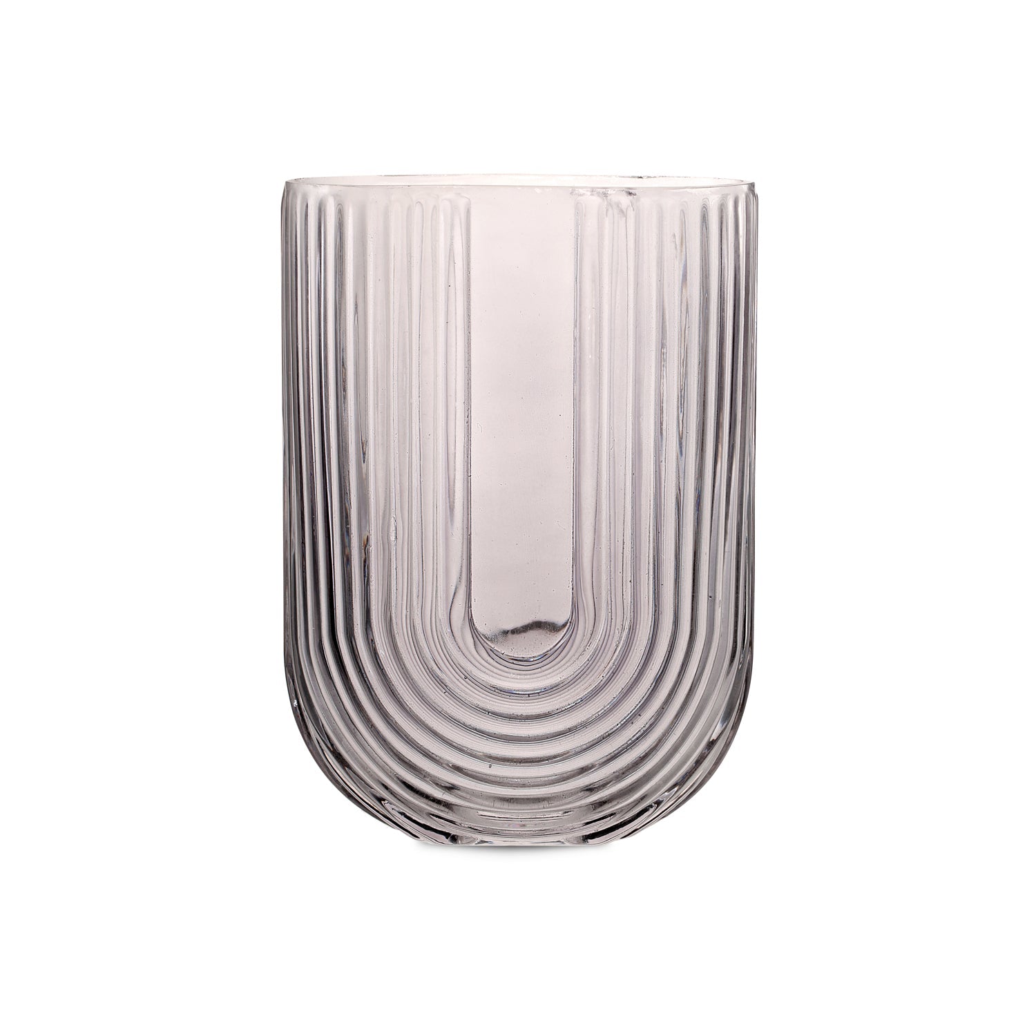 Ribbed U Shaped Glass Vase-Medium-Grey-0