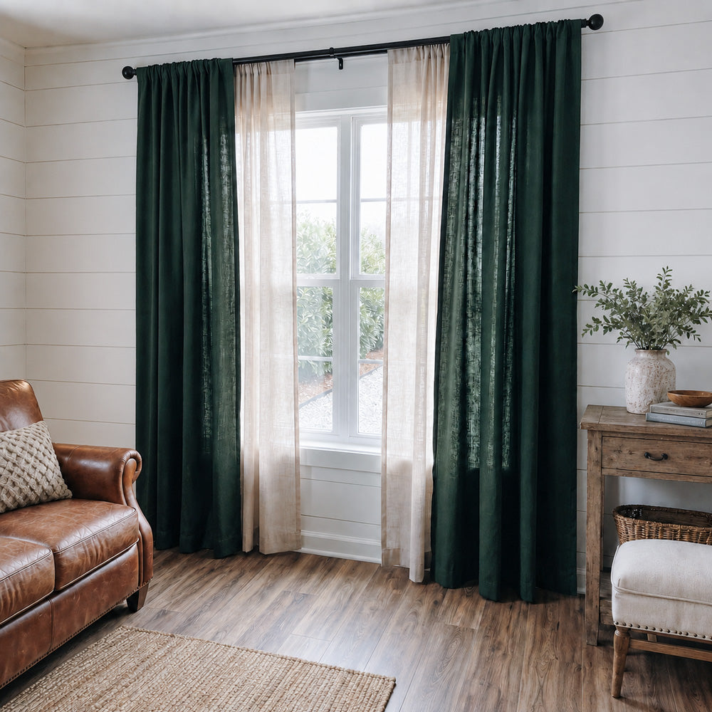 Grasso Green 100% Linen Sheer Curtains