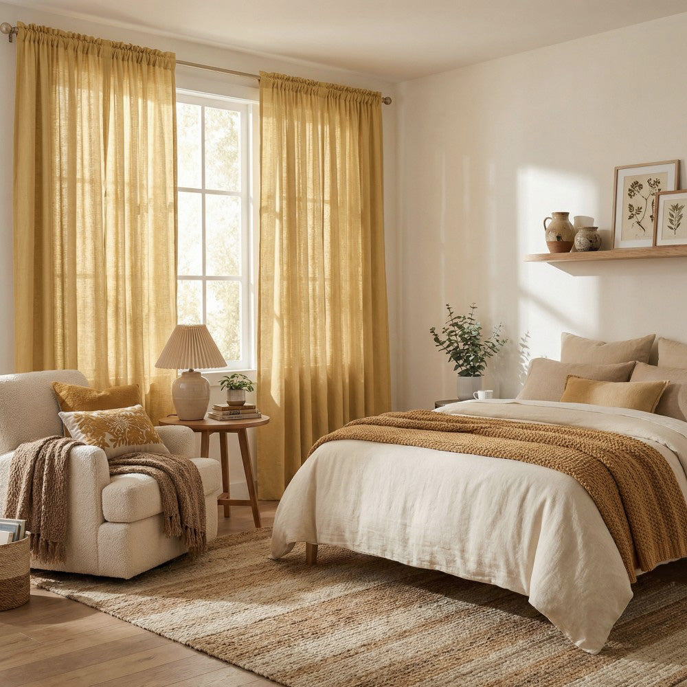 Grasso Green 100% Linen Sheer Curtains