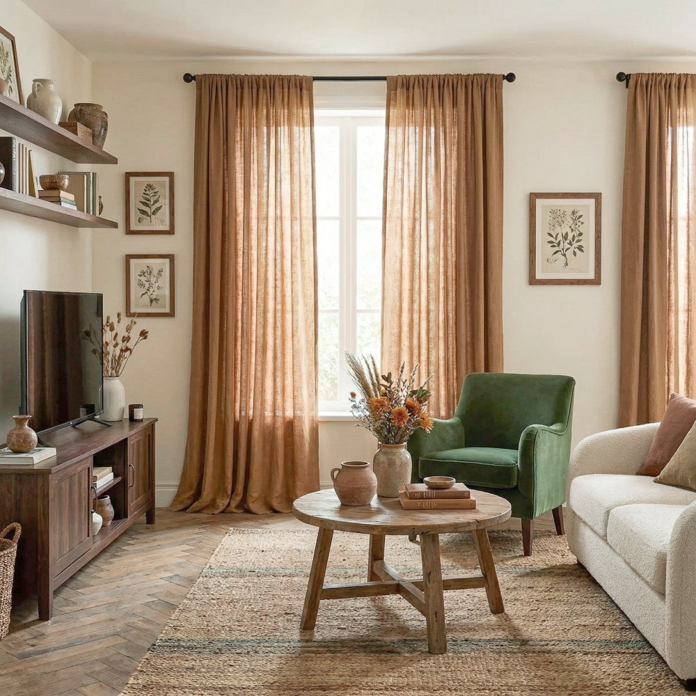 Grasso Green 100% Linen Sheer Curtains