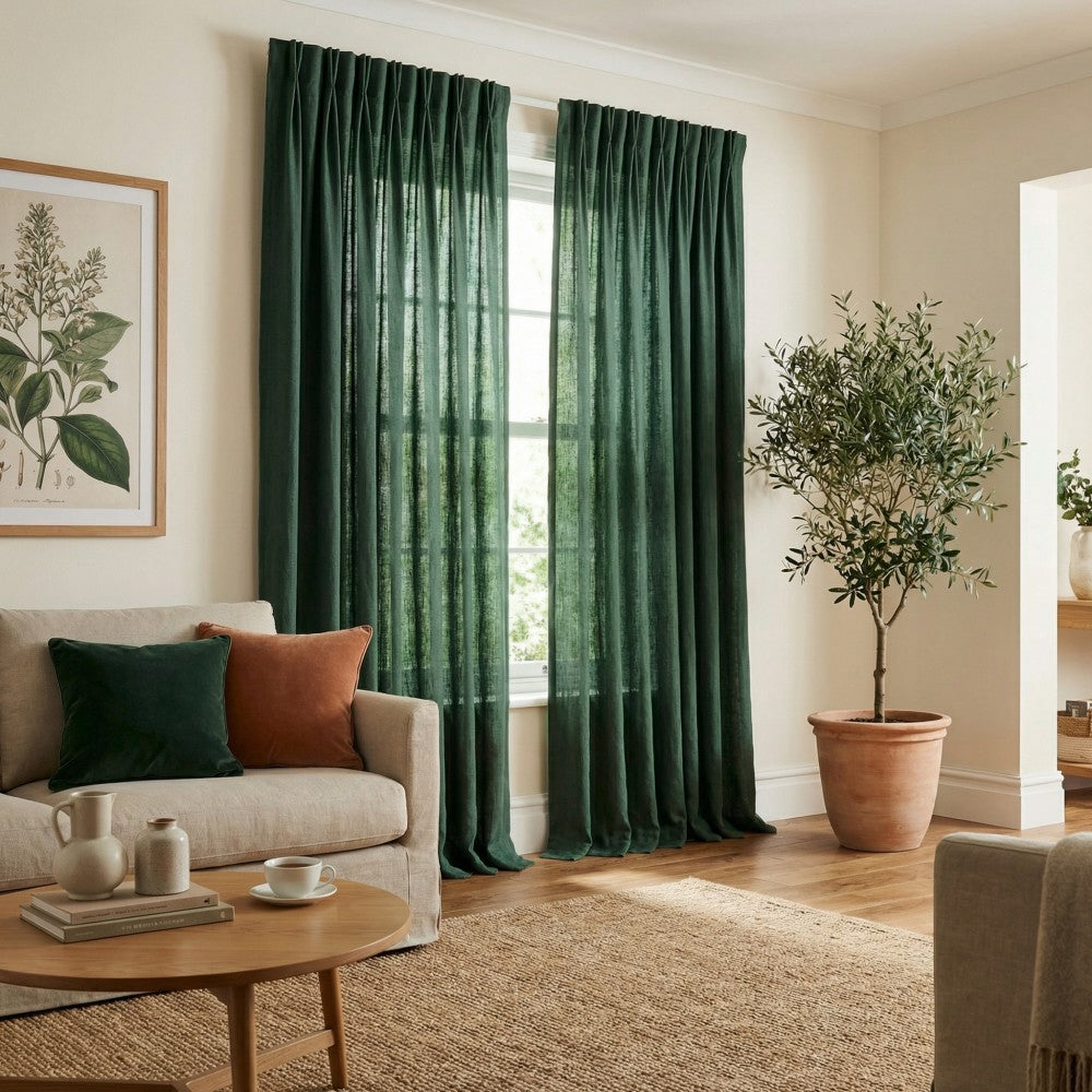 Grasso Green 100% Linen Sheer Curtains