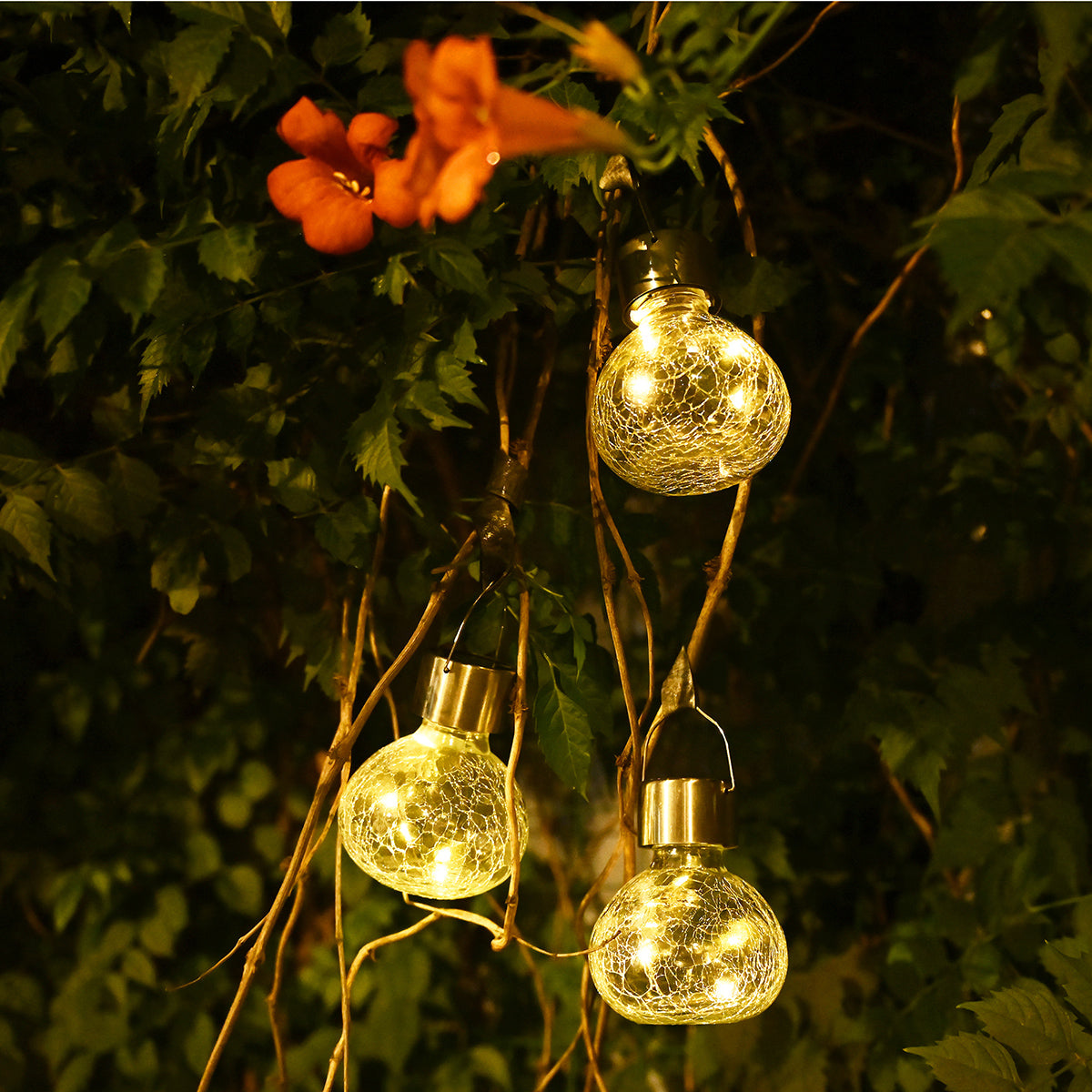 Gigalumi Crackle Glass Outdoor Hanging Lanterns Set (4 Pack)-4