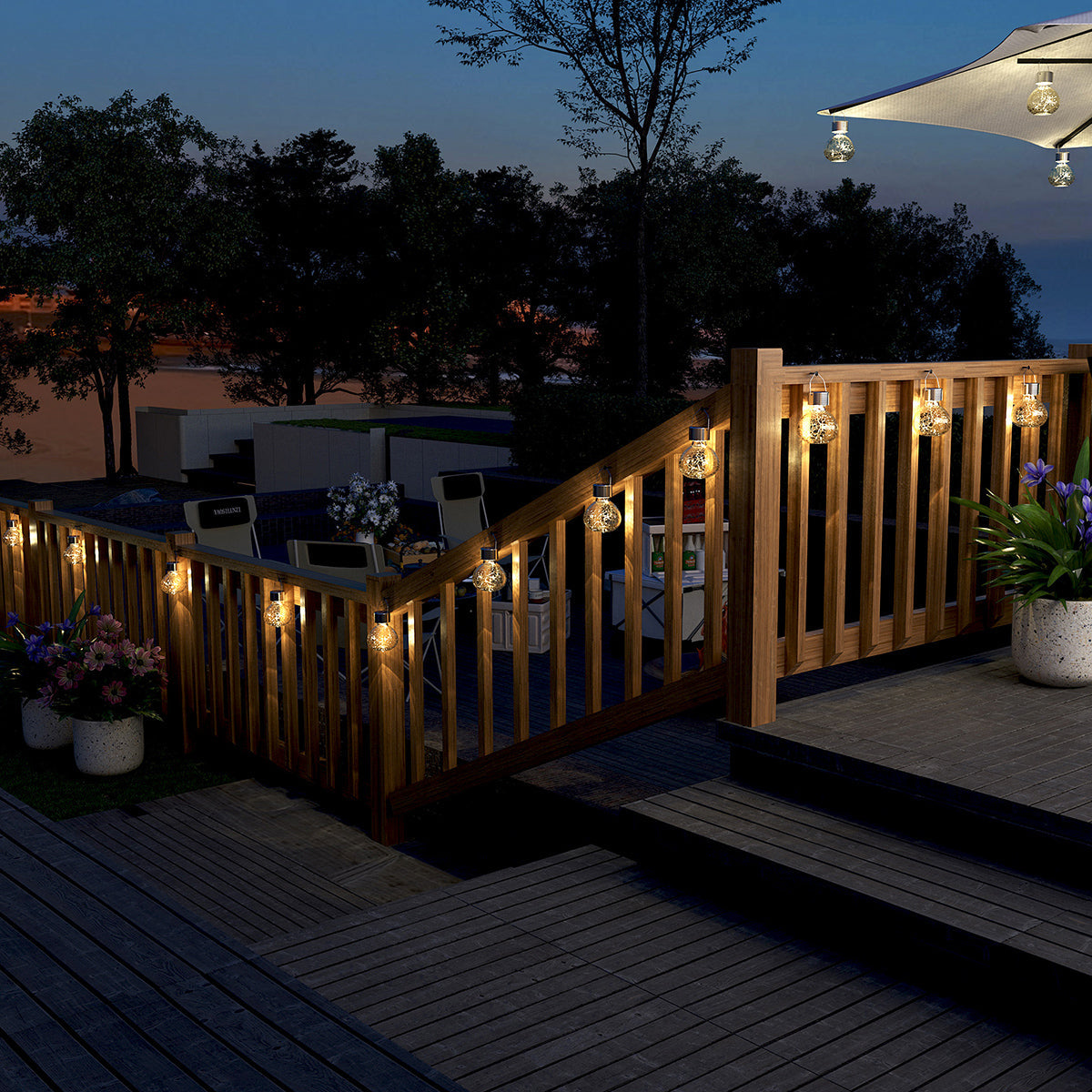 Gigalumi Crackle Glass Outdoor Hanging Lanterns Set (4 Pack)-3