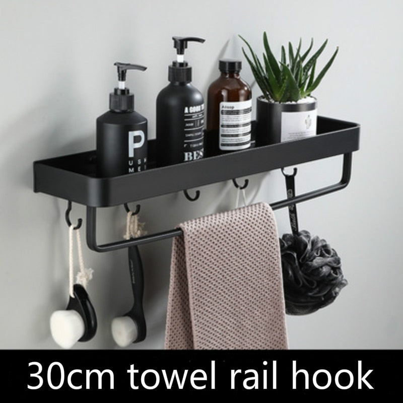 Bathroom Shelf No Drill Organizer Shower Storage Rack Black Corner Shelves Wall Mounted Aluminum Toilet Shampoo Holder-7