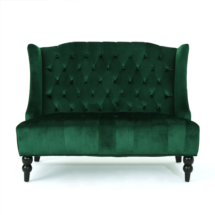 Tufted High Winged Back Velvet Loveseat-2