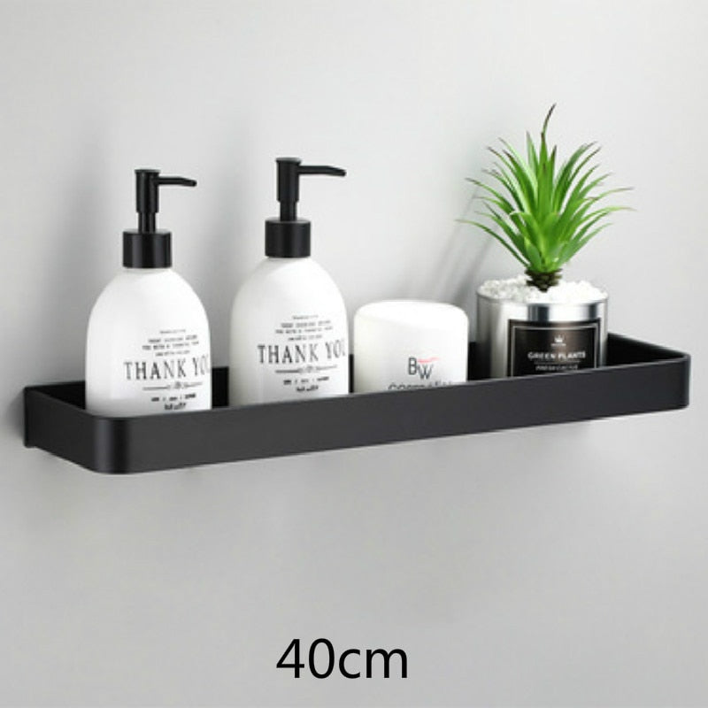 Bathroom Shelf No Drill Organizer Shower Storage Rack Black Corner Shelves Wall Mounted Aluminum Toilet Shampoo Holder-1