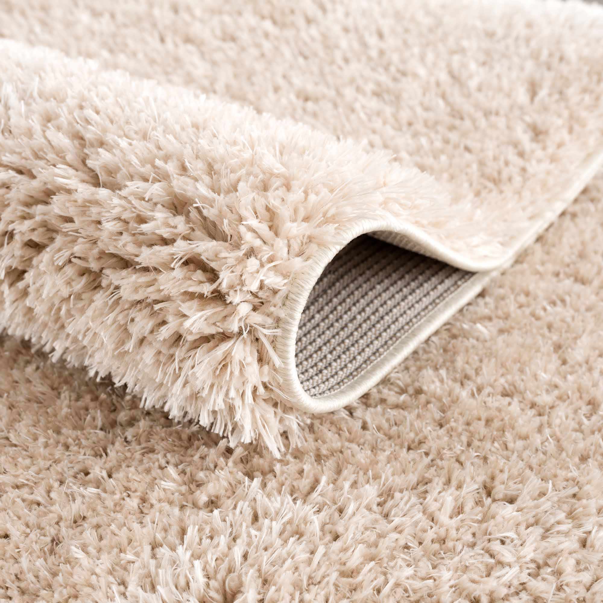 Faina Solid Beige Shag Rug Washable