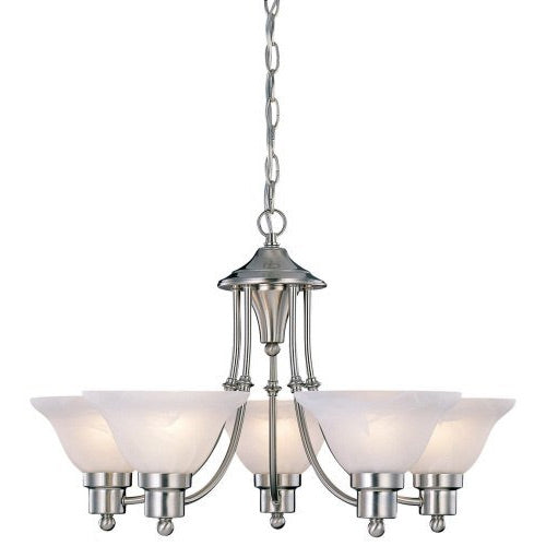 5-Light Brushed Nickel Chandelier with White Frosted Shades-0