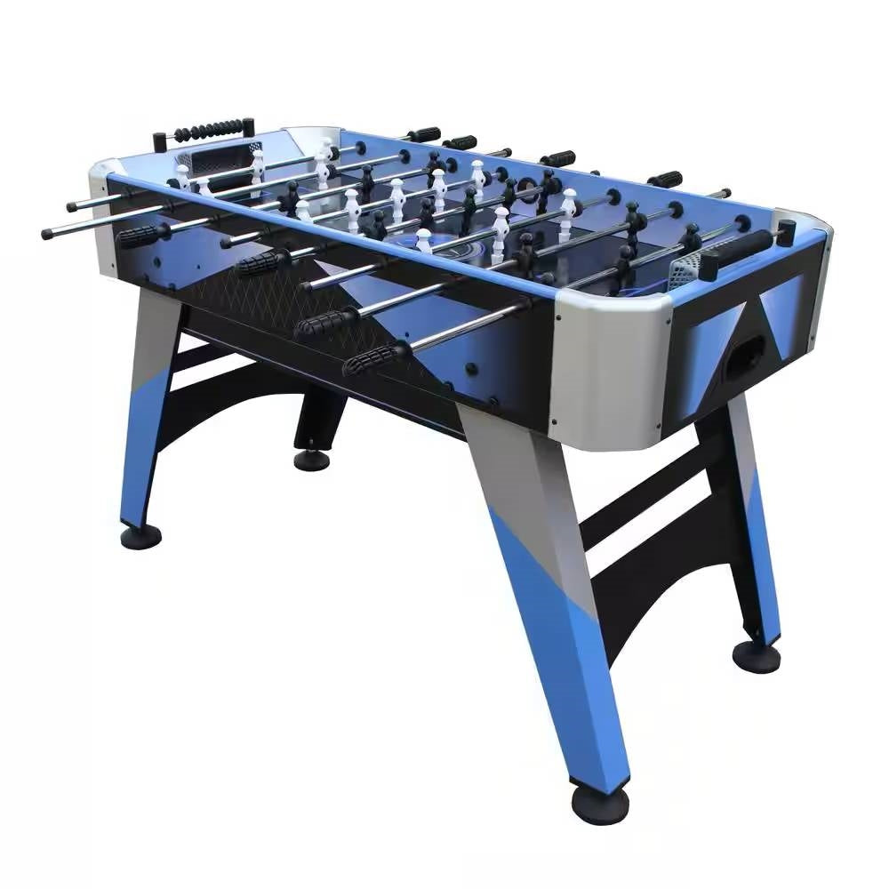 Blue Grey Black 4-foot Foosball Table with Abacus Scorers and 2 Balls-0