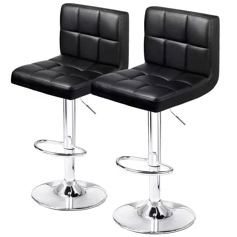 Set of 2- Black Faux Leather Barstool with Low Back Swivel Seat-2