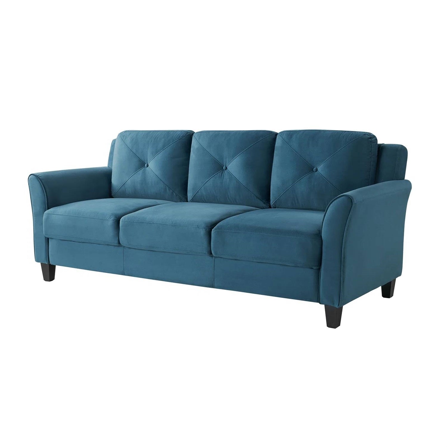 Modern 3-Seater Upholstered Sofa in Blue Microfiber with Button Tufted Cushions-1
