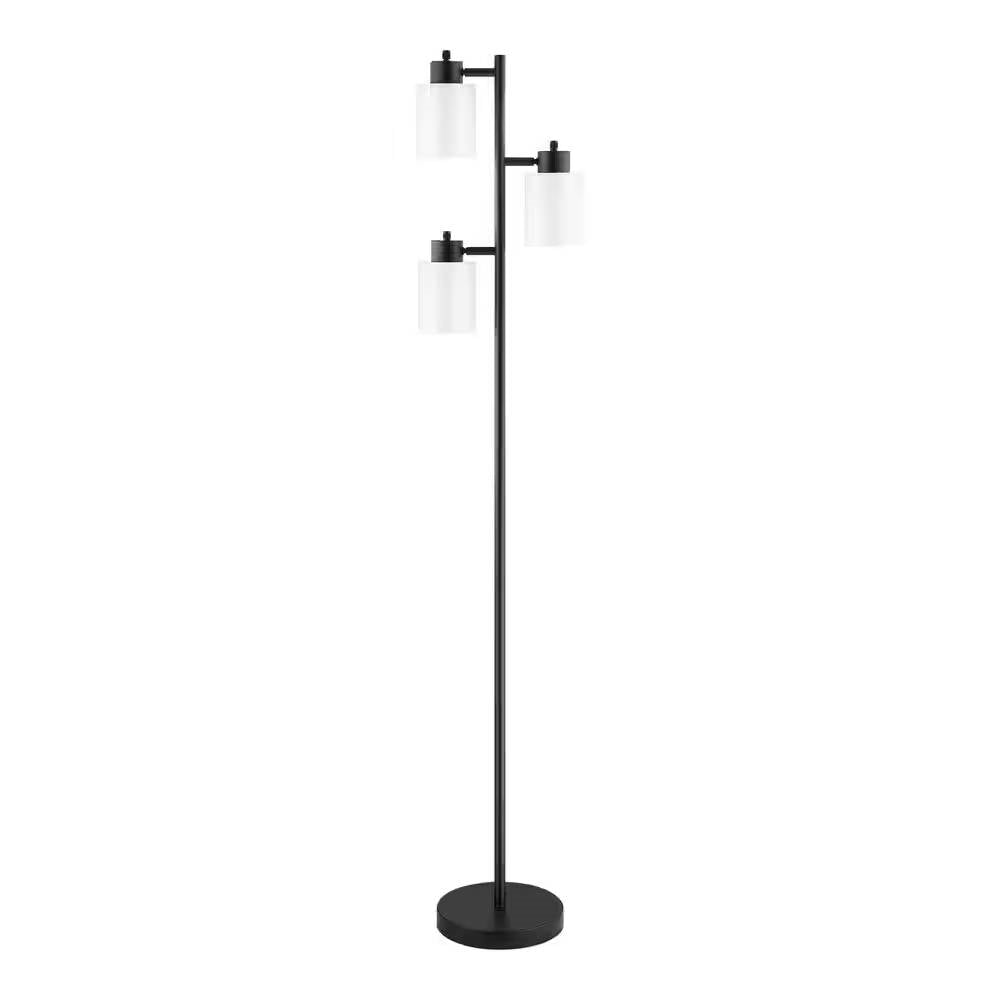 Modern 3-Light Floor Lamp in Black Metal Finish with White Plastic Shades-0