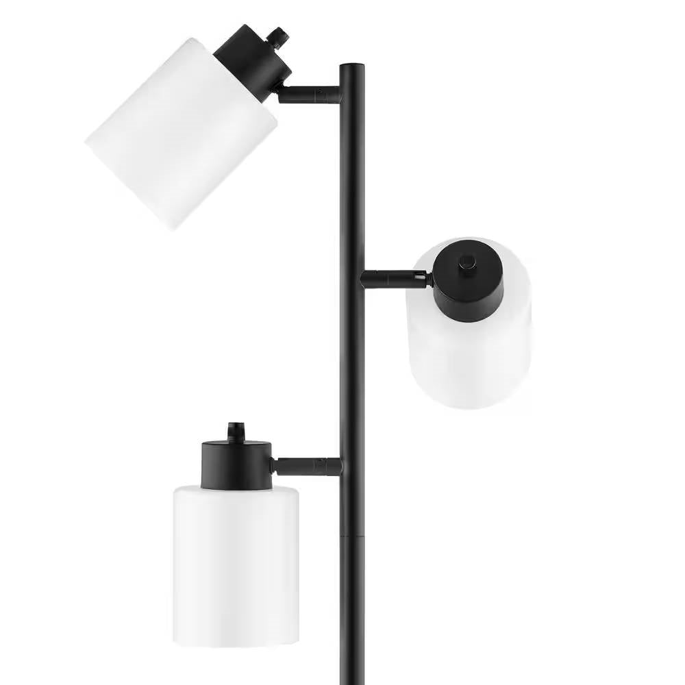 Modern 3-Light Floor Lamp in Black Metal Finish with White Plastic Shades-2