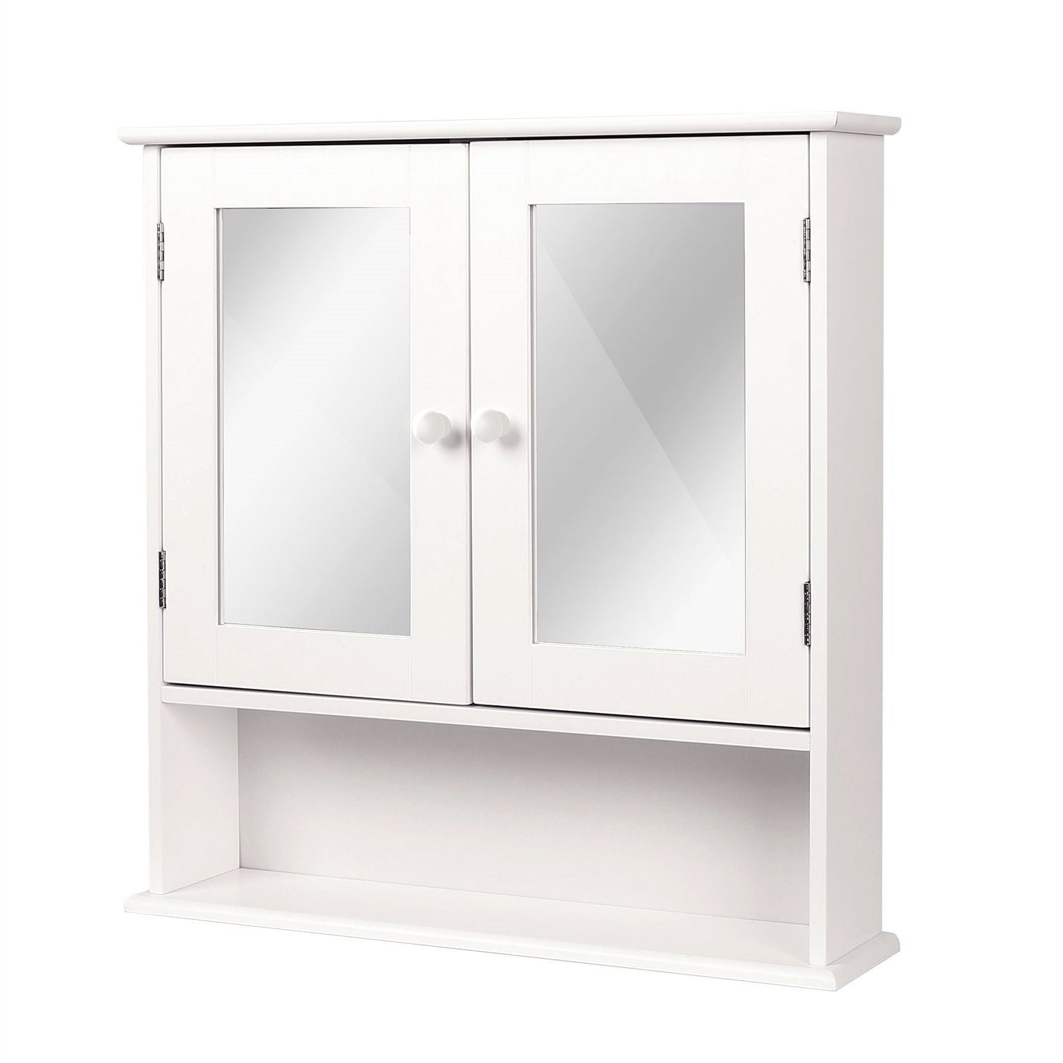 White 2-Door Mirrored Medicine Cabinet with Open Shelf-0