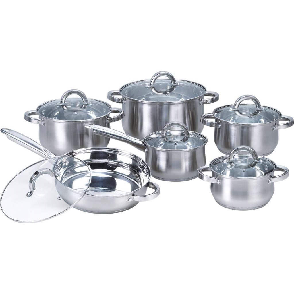 12-Piece Stainless Steel Cookware Set with Casseroles Frying Pan and Saucepan-0