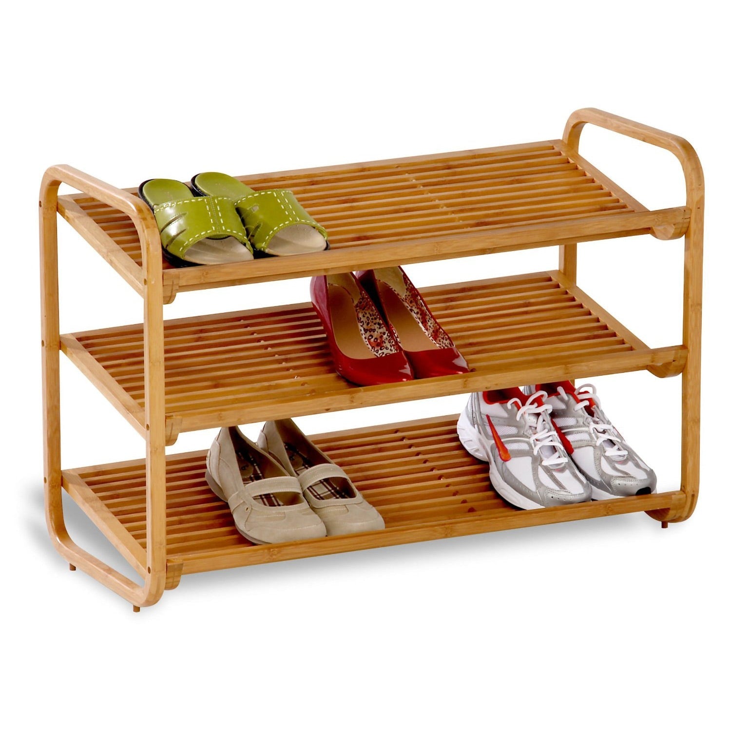 3-Tier Bamboo Shoe Rack Shelf  - Holds 9-12 Pairs of Shoes-0