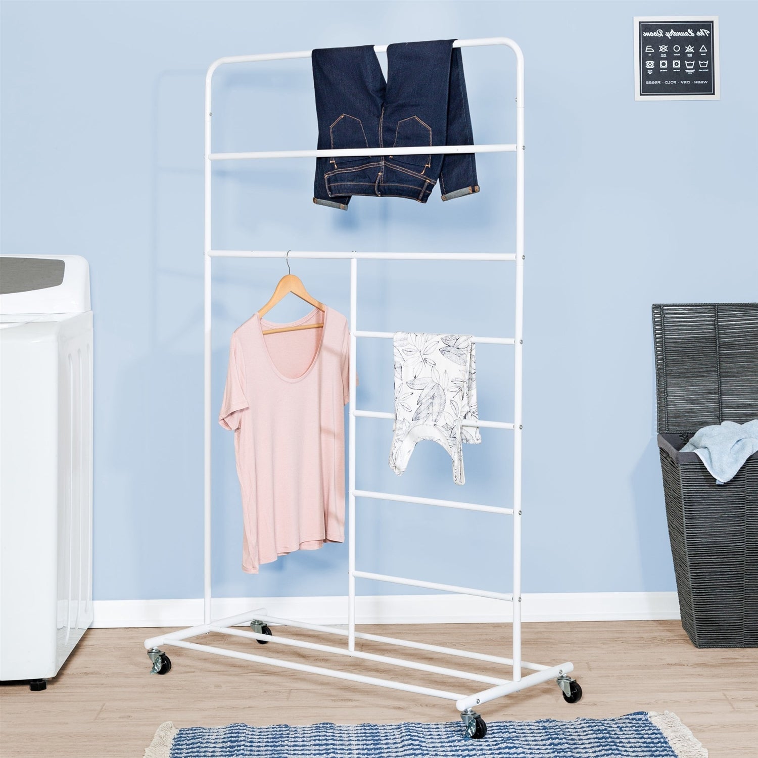 White Rolling Multi Use Laundry Clothes Drying Rack-1