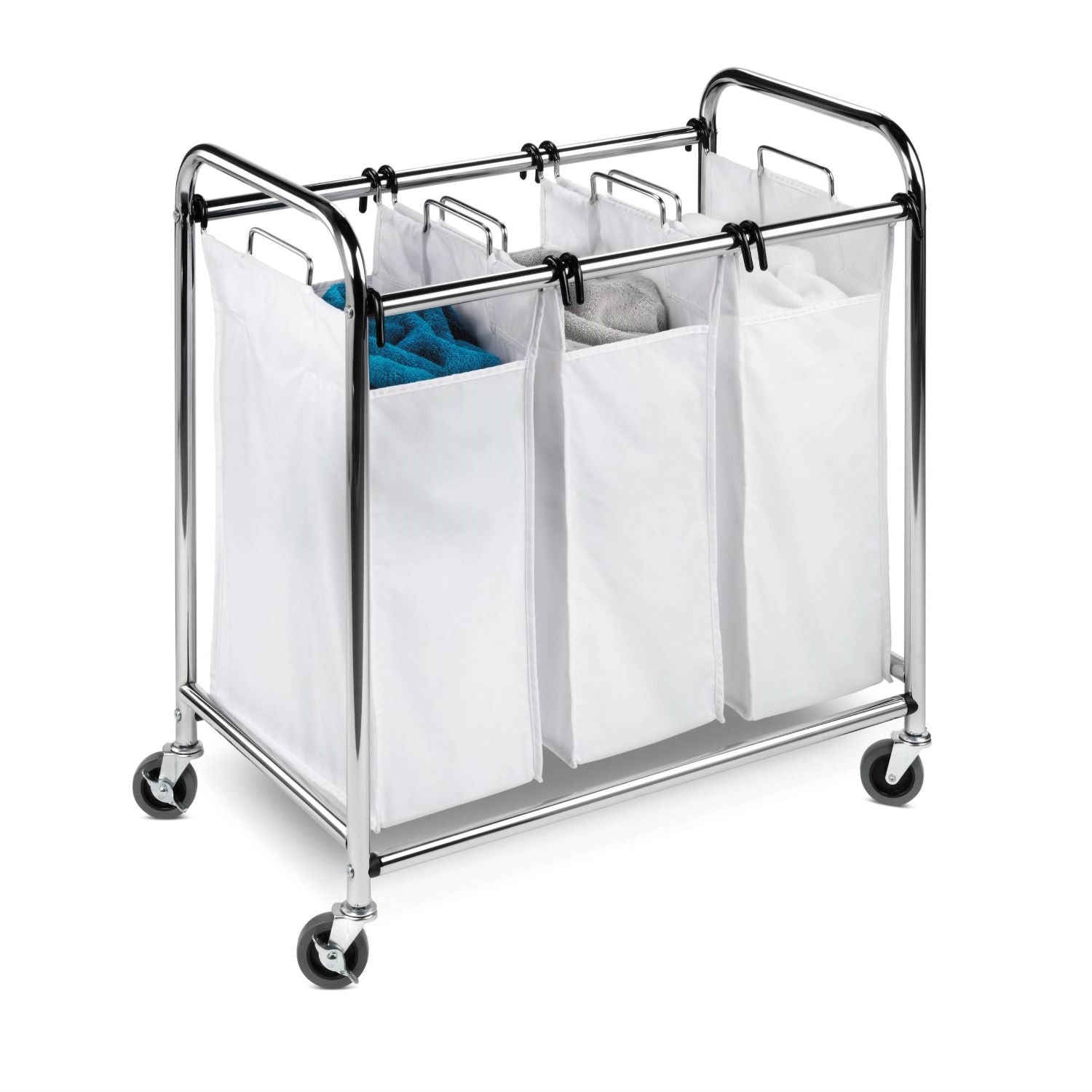 Heavy Duty Commercial Grade Laundry Sorter Hamper Cart in White Chrome-0