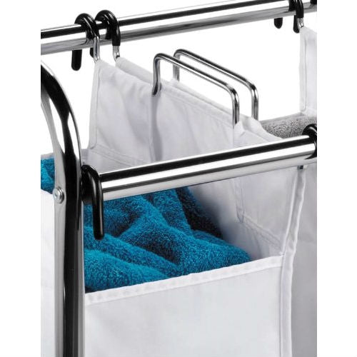 Heavy Duty Commercial Grade Laundry Sorter Hamper Cart in White Chrome-1