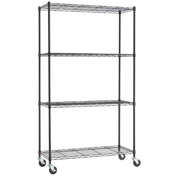 Heavy Duty Black Steel 4-Tier Shelving Unit with Locking Casters-1