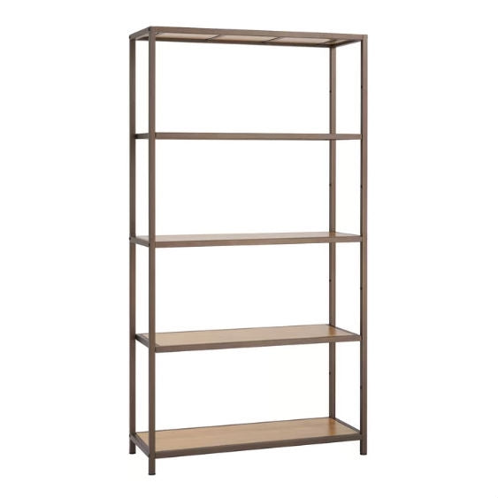 Heavy Duty 5-Shelf Steel Frame Shelving Unit with Bamboo Shelves-1