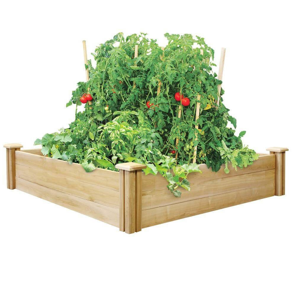 4ft x 4ft Outdoor Cedar Wood Raised Garden Bed Planter Box - Made in USA-0