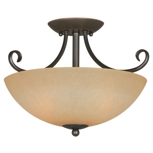 Ceiling Light Fixture 14.5 x 10-inch Classic Bronze with Amber Glass-0