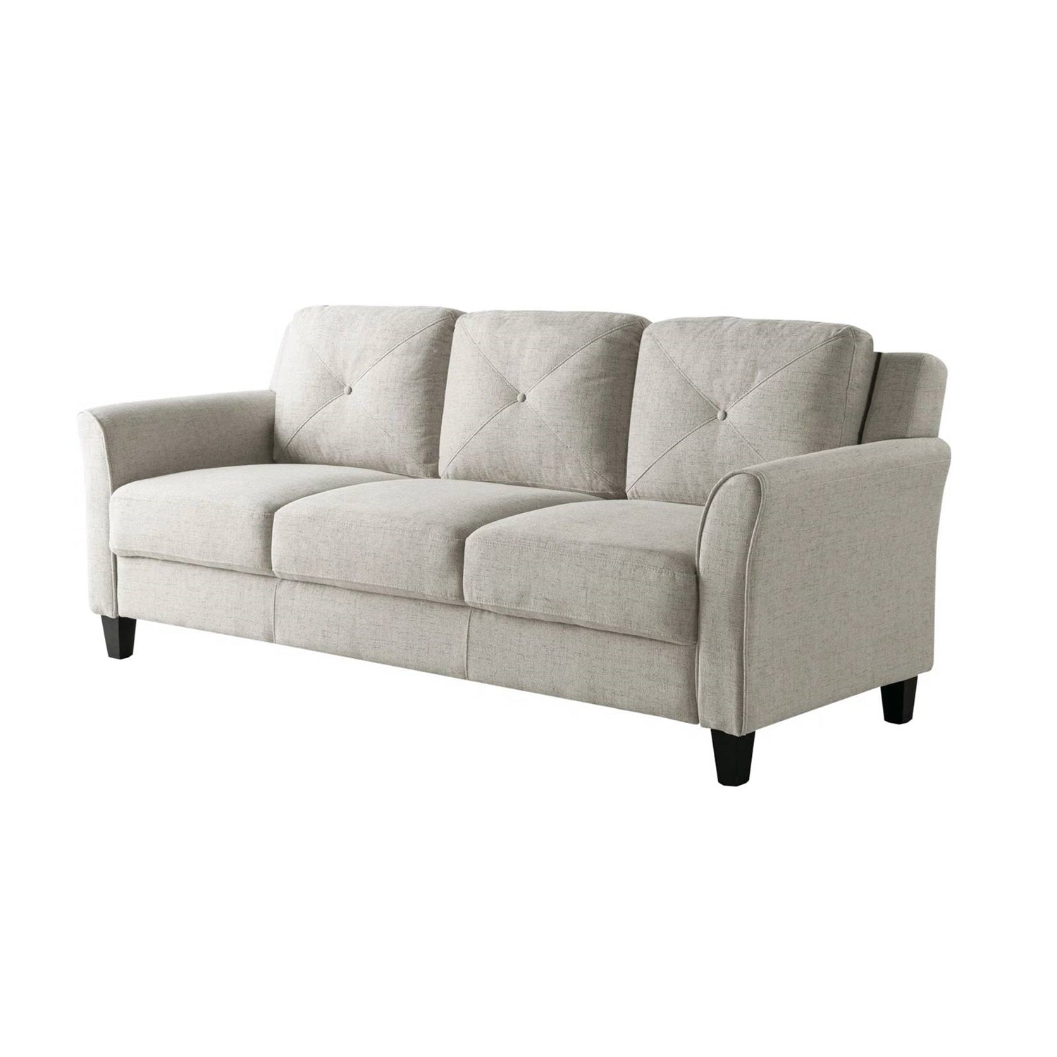 Modern 3-Seater Upholstered Sofa in Cream Microfiber with Button Tufted Cushions-1