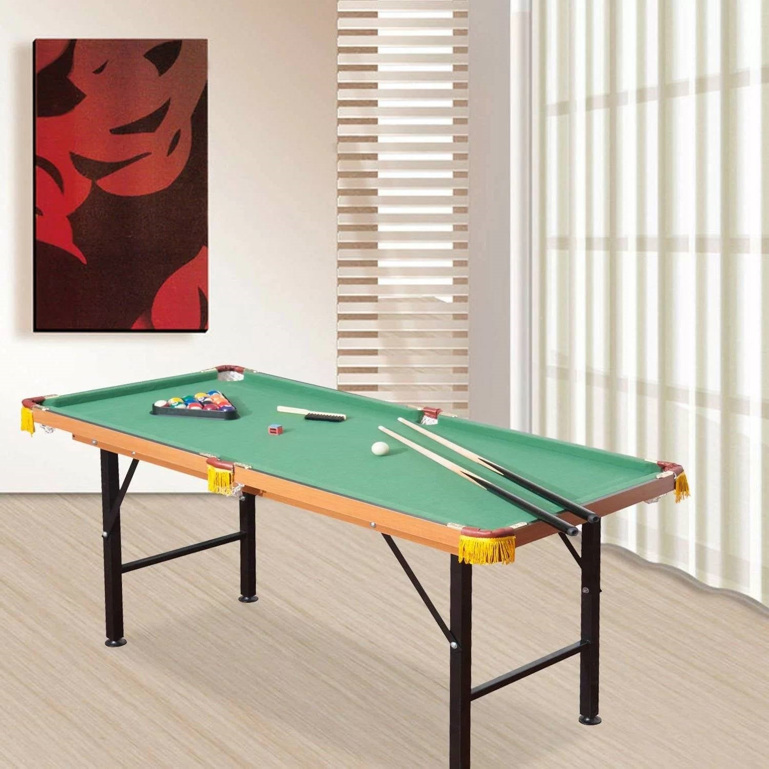 54-inch Green Fleece Top Pool Table Set with Balls Cues and Rack-0