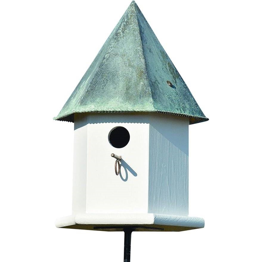 White Octagonal Bird House with Verdigris Copper Roof - Made in USA-0
