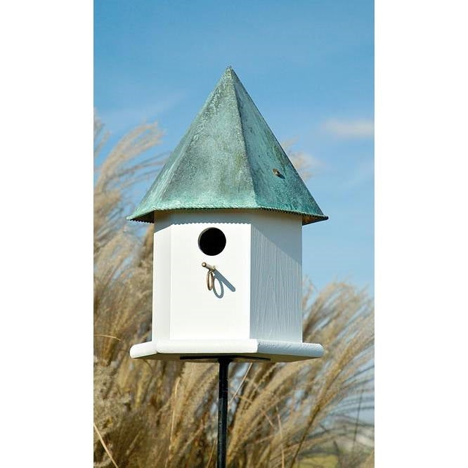 White Octagonal Bird House with Verdigris Copper Roof - Made in USA-1