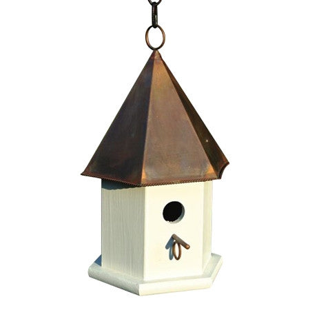 White Wood Songbird Birdhouse with Brown Copper Roof-0