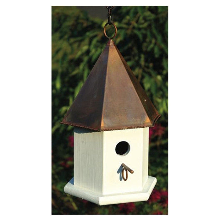 White Wood Songbird Birdhouse with Brown Copper Roof-1