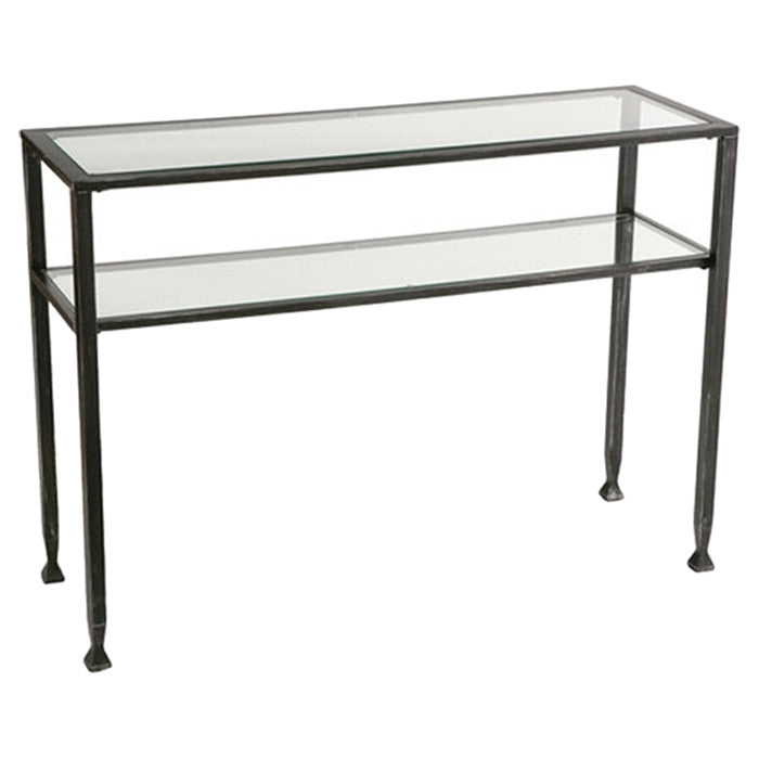 Metal Glass Top Sofa Table Occasional Console Table with Shelf-0