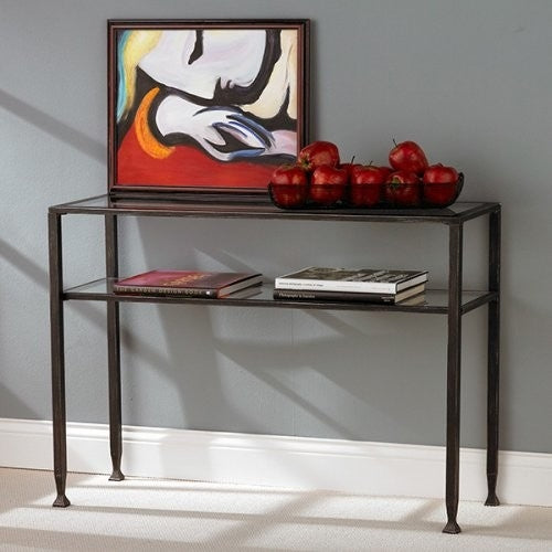 Metal Glass Top Sofa Table Occasional Console Table with Shelf-2