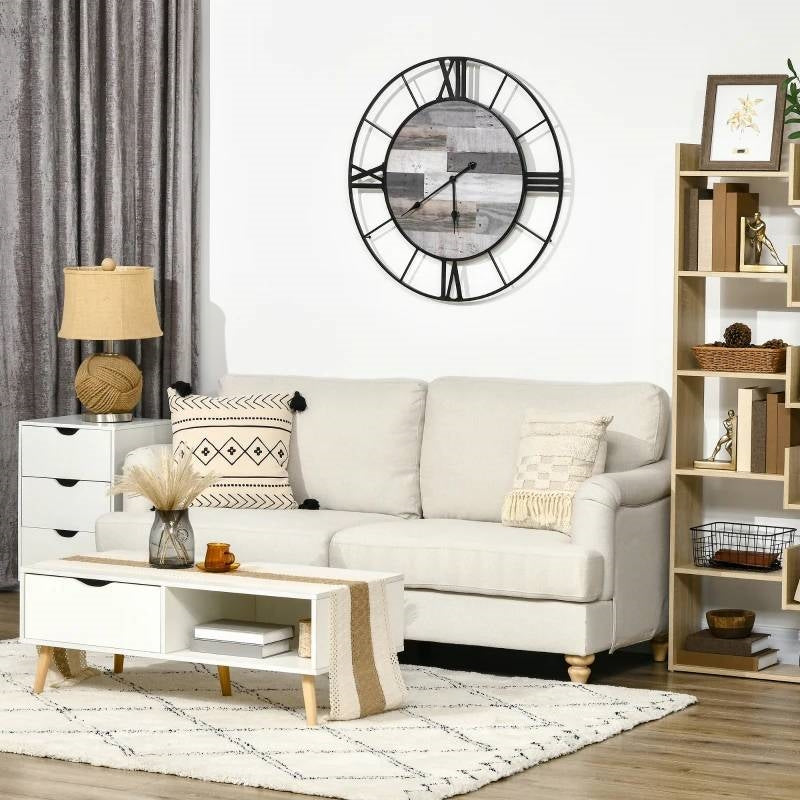 Large 32-inch Roman Numeral Wall Clock Black Metal with Grey Wood Interior-1