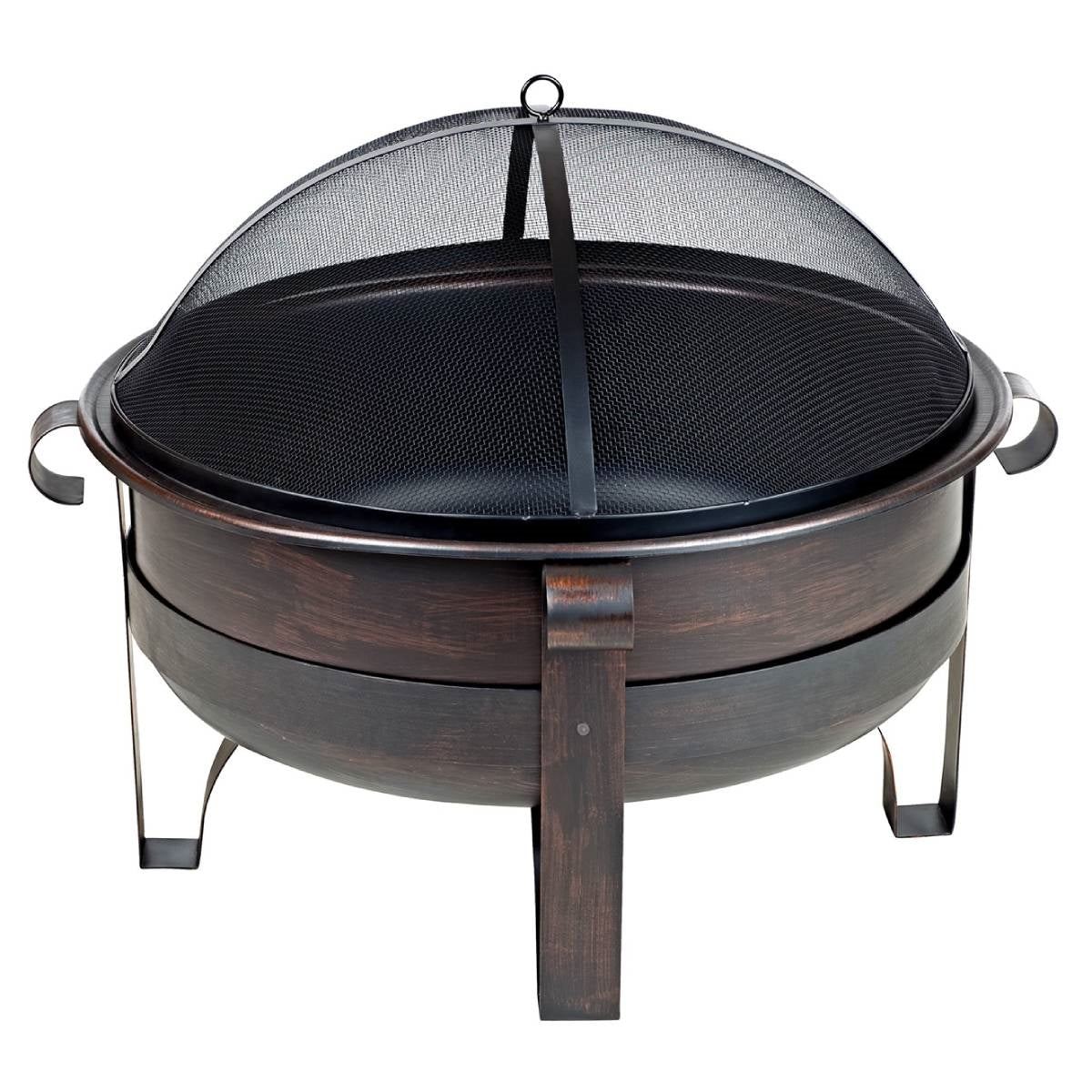 Heavy Duty 34-inch Fire Pit Deep Steel Cauldron with Screen and Stand-0