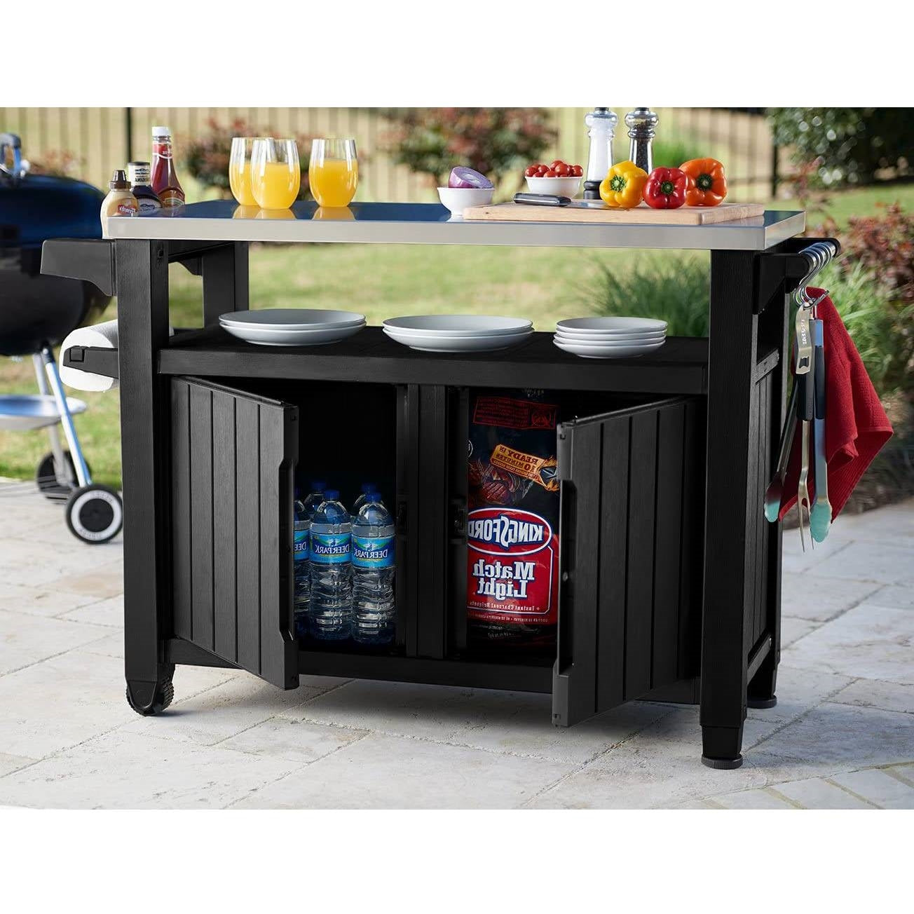 Outdoor Grill Party Bar Serving Cart with Storage in Graphite Grey-2