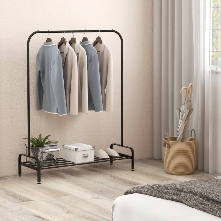 Heavy Duty Metal Garment Rack Clothes Hanging Rod with Bottom Storage Shelf-2