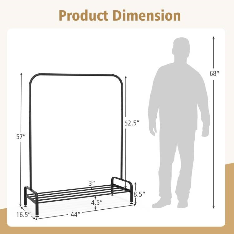 Heavy Duty Metal Garment Rack Clothes Hanging Rod with Bottom Storage Shelf-4