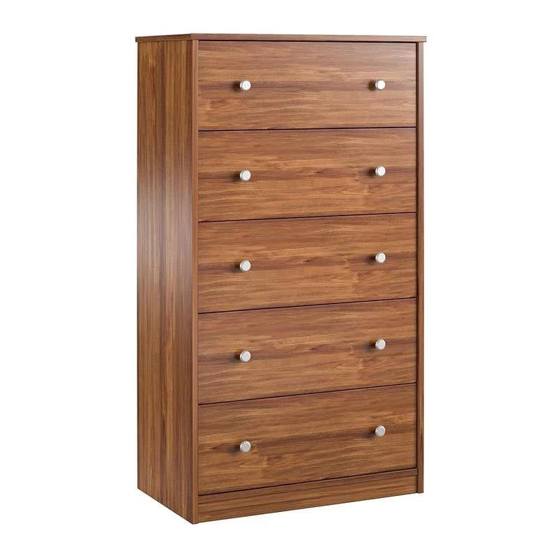 Modern 5-Drawer Bedroom Chest Dresser in Rustic Brown Wood Finish-0