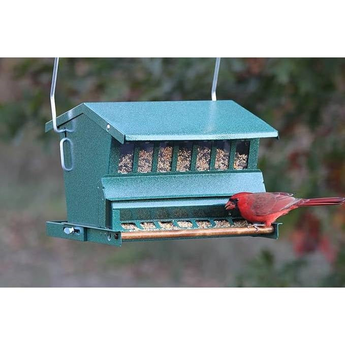 Rugged Green Metal Squirrel-Proof Bird Feeder with Easy-Refill Top-1